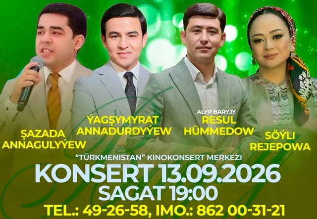 «Türkmenistan» kinokonsert merkezi tomaşaçylary aýdym-sazly konsertine çagyrýar